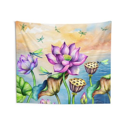 Frolicking Lotus Dragonflies Wall Tapestries