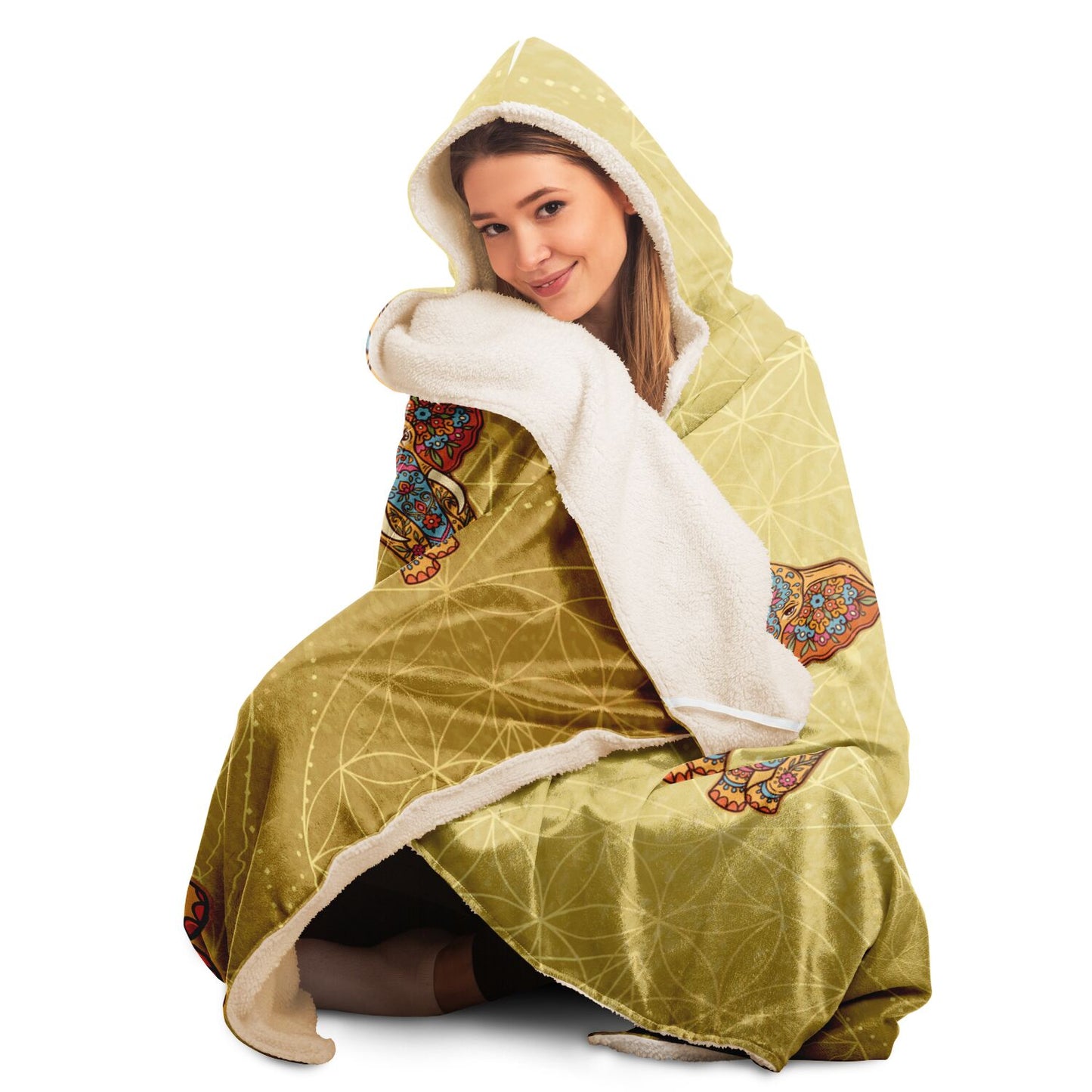 Sacred Mehndi Elephant Hooded Blanket