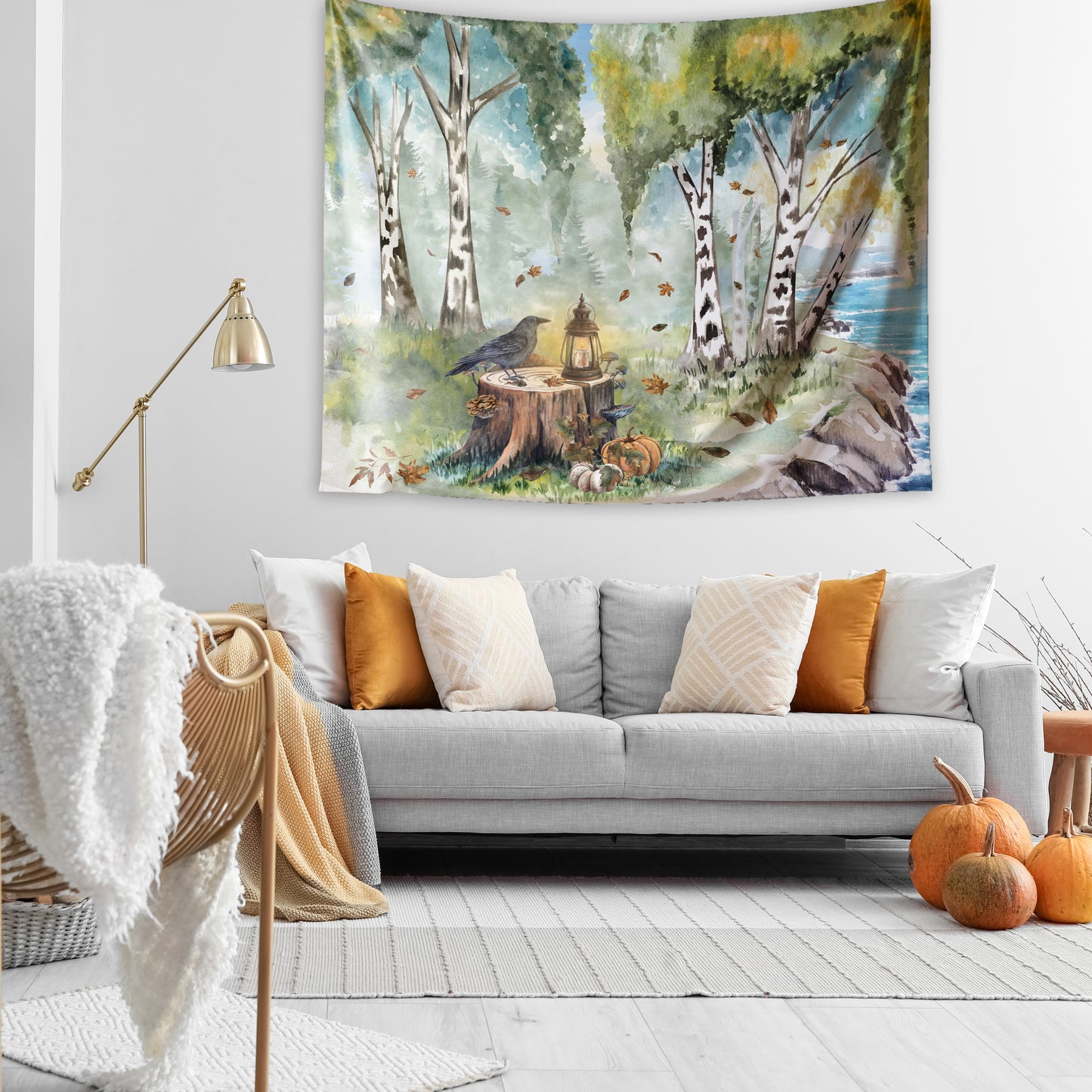 Coastal Autumn Grove Wall Tapestry