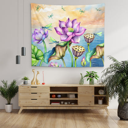 Frolicking Lotus Dragonflies Wall Tapestries