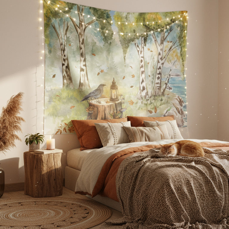 Coastal Autumn Grove Wall Tapestry